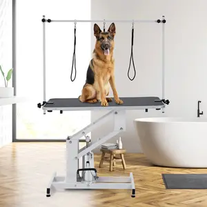 Garvee 43" Heavy Duty Hydraulic Dog Grooming Table, Z-Lift Adjustable Height (22"-39"), 350 lbs Capacity Professional Pet Station for Large Dogs, Non-Slip Surface with Overhead Arm & Noose, Ideal for Home or Salon Use, Stable & Durable