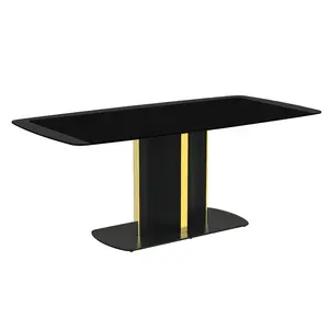 Sylva Rectangular Dining Table with Glass/Sintered Stone Tabletop in Gold Steel