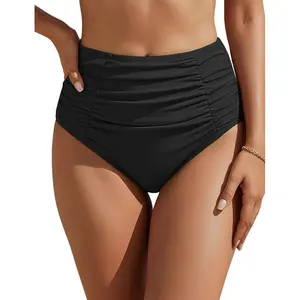 Womens High Waisted Bikini Bottoms Tummy Control Swim Bottom Ruched Full Coverage Retro Swimwear2026
