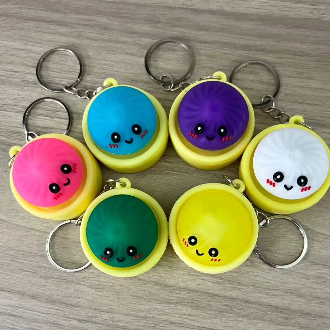 2-Pack Dumpling Light-up Keychains for Teens, Kawaii Aesthetic PVC Fidget Toy, Backlit Stress Relief Accessory, Dumpling Face, Animated Fidget Keychains, Cute Dumpling Design, Key Charms, Keychain Decor