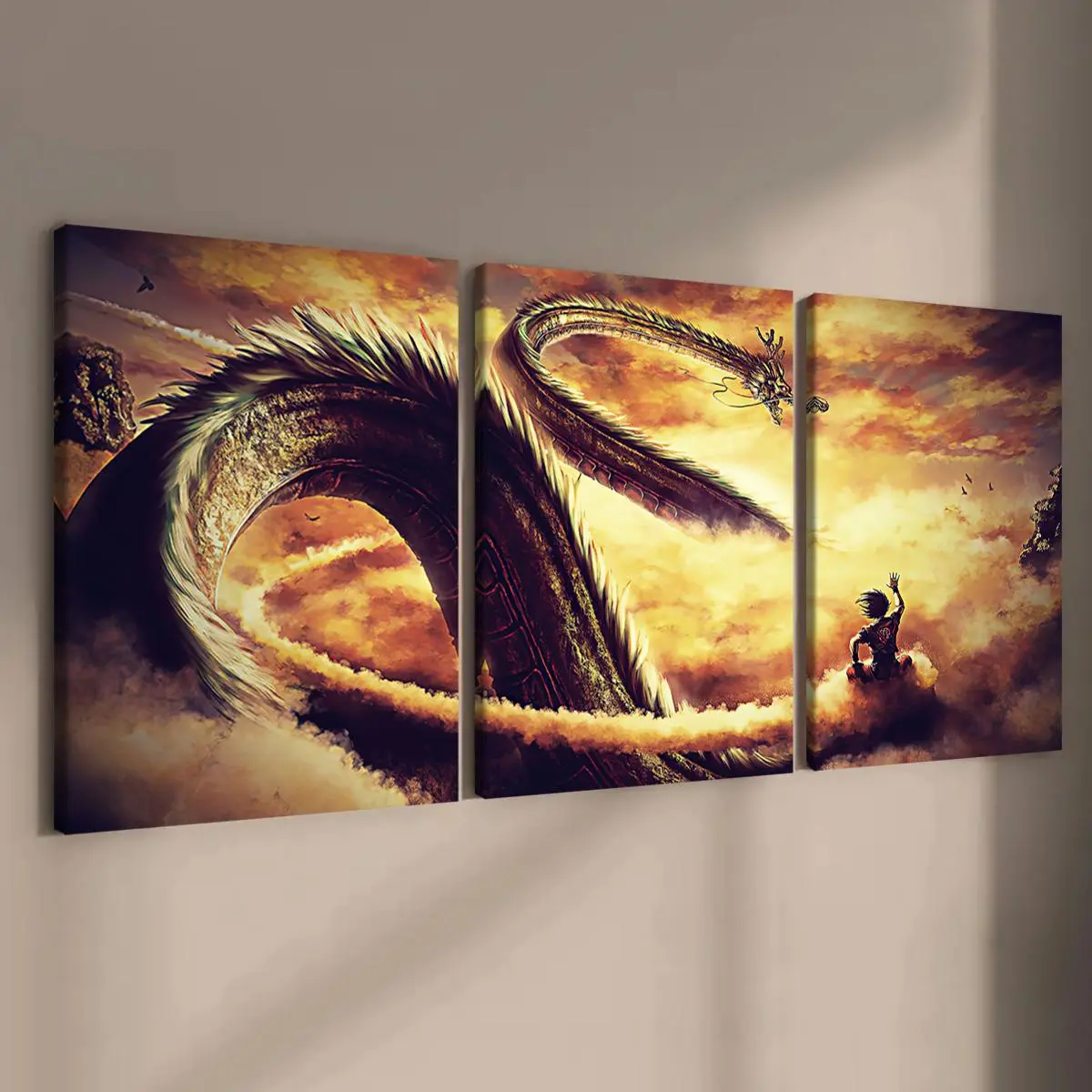 Wooden Framed Canvas Painting, 3 Counts Dragon Pattern Canvas Wall Art, Modern Art for Home Living Room Bedroom Office Decor, Aesthetic Wall Decor