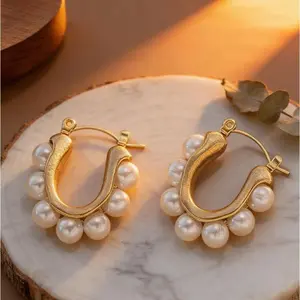Women’s Hoop Earrings – U-Shaped Pearl Accent Earrings for Everyday Style