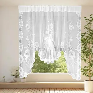 White Flower Lace Tie Up Embroidered Sheer Roman Curtains for Small Window Adjustable Balloon Curtains for Living Room Bathroom 1 Panel W59 X L39 Inch and W71 X L39 Inch