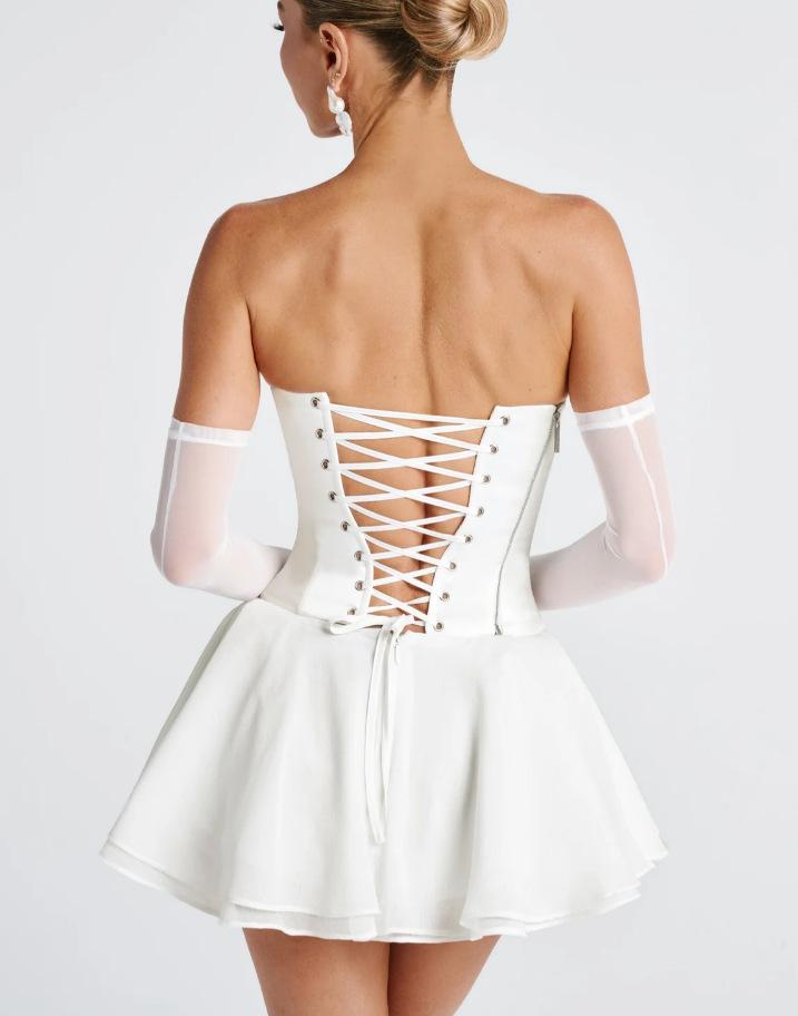 French Solid Color Tube Top Dress With Sleeves