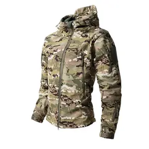 Men's Multicam Tactical Softshell Jacket, Hooded Waterproof Outdoor Coat with Multiple Pockets for Hiking & Military Operations unisex style(Sheets)