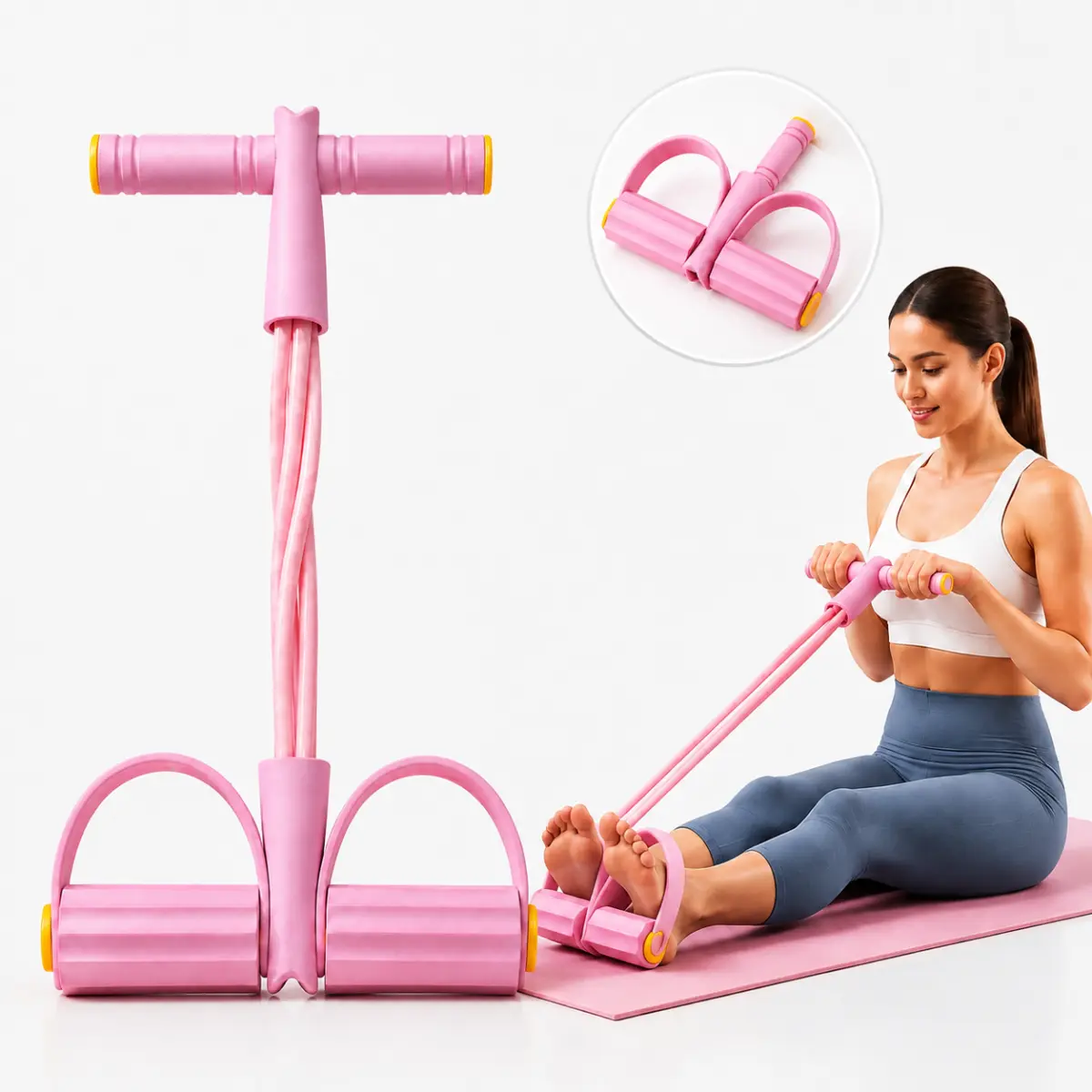 Home Fitness Pedal Resistance Trainer with Multi-Tube Elastic Pull Rope - Core & Full-Body Workout Tool for Beginners, Available in Pink, Blue, Purple