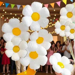 16 Inch Daisy Balloons Set of 10, Creative Flower Shape Party Decorations, Eye-Catching Balloon Kit for Parties and Events