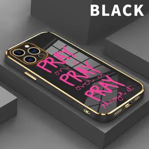 Electroplating Phone Case for iPhone 17 15 Pro Max Air 16 14 Plus 13 12 11 Just Pray Patterned Classic Square Design Non Slip TPU Soft Shell.HM125