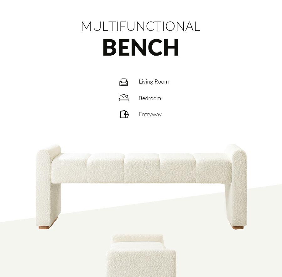 Hulala Jonas Contemporary Mudroom Bench with Unique Piano Key Accents, Sturdy Rubber Wood Legs, Thick Padded Cushion, Modern Design & Entryway Fit, Footstool