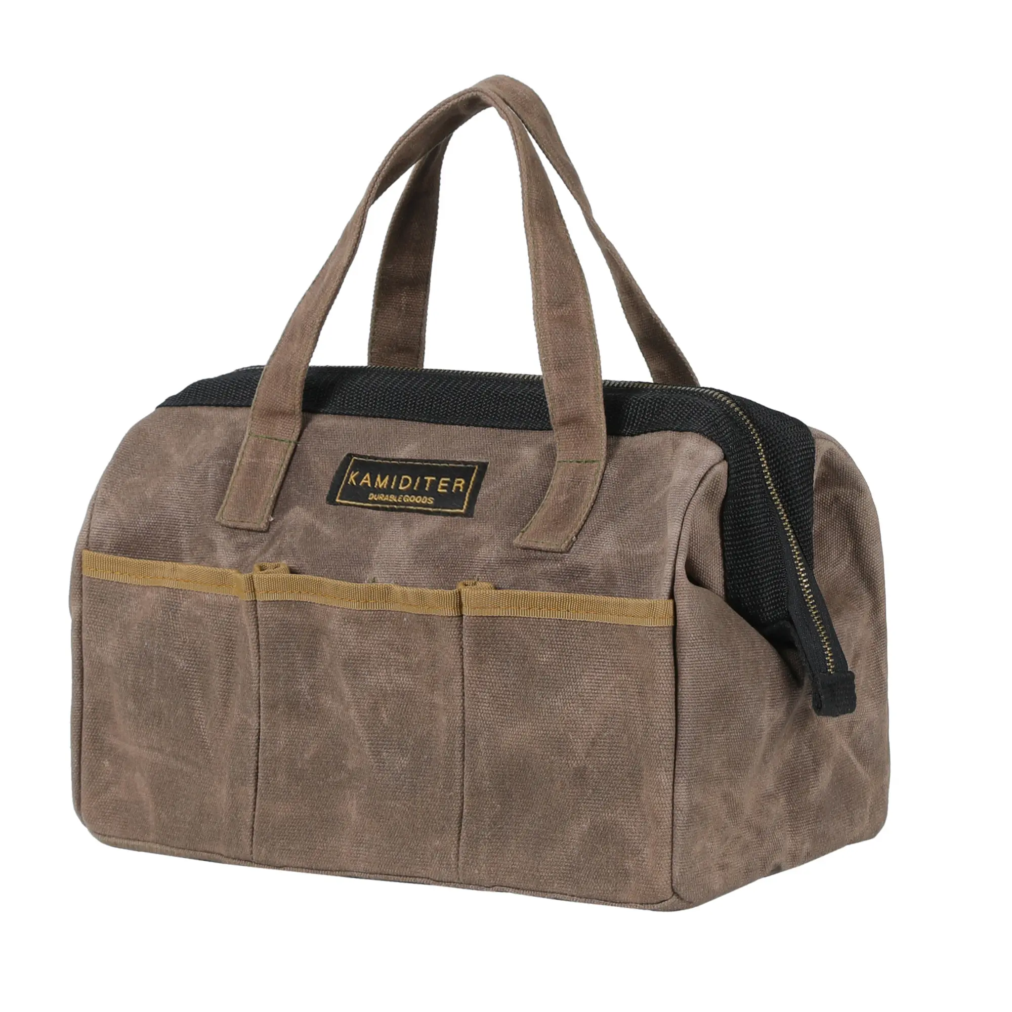 Tool Bag, 13-inch Heavy Duty 16oz Waxed Canvas Wide Mouth Water-Resistant Tool Bag, Tool Tote with Handle for Tools, Wrenches, Screwdrivers (13 X 7 X 9 inch) | Grey