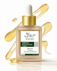 Rebirth Rejuvenating Elixir - 100% Oil-Based Serum for Mature Skin with Collagen & Bakuchiol for Firmness & Radiance - Lightweight Night Serum with Pomegranate Seed Oil