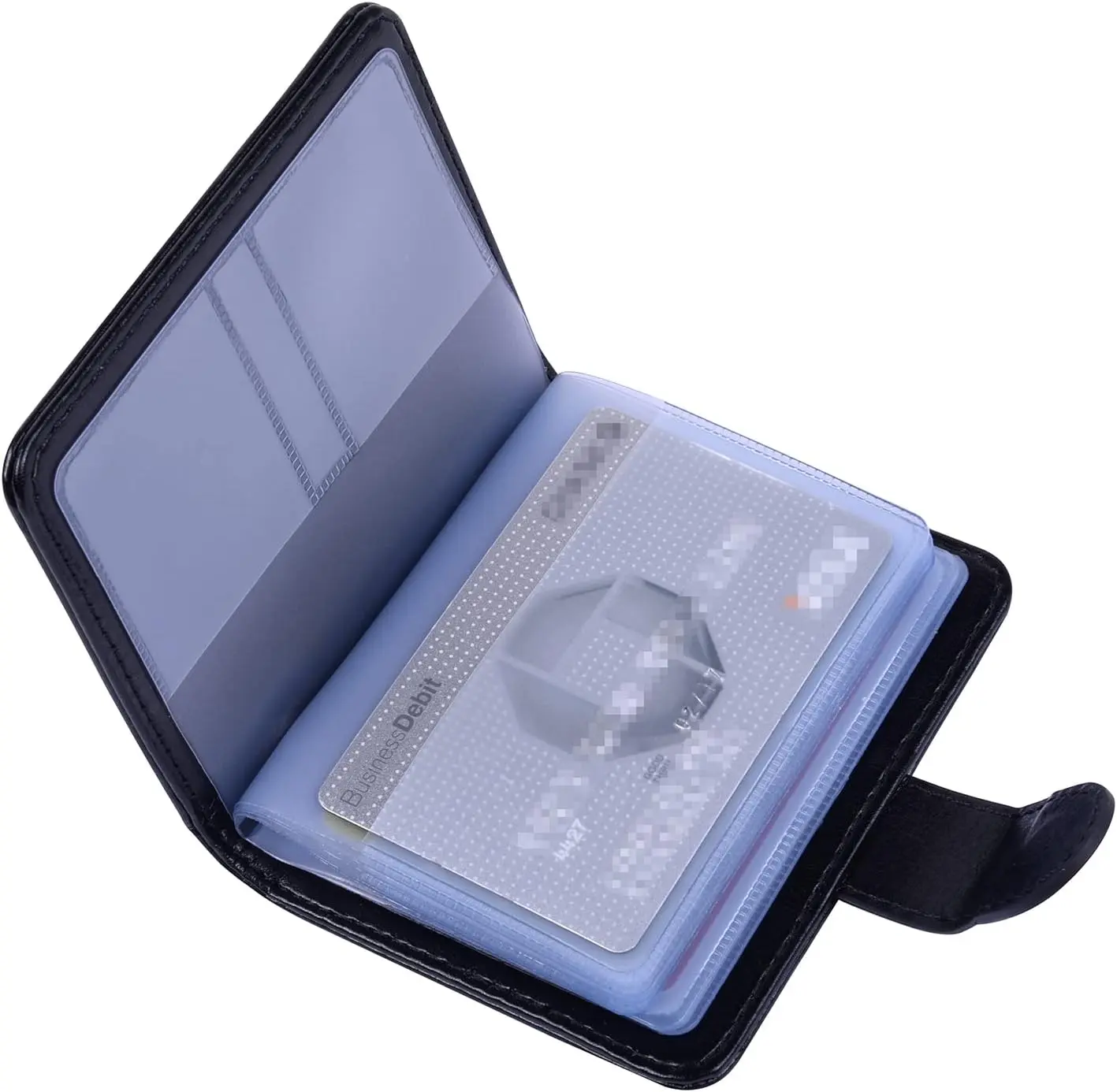 Credit Card Holder, Slim Leather RFID Blocking Wallet Debit Card Protector Organizer Case (Build in 20 Card Slot & 7 Small Cells for Memory Cards)-Vertical Black