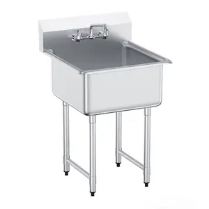 VEVOR Stainless Steel Prep Utility Sink, 1 Compartment Free Standing Small Sink Include Faucet legs, 18x41 Commercial Single Bowl Sinks for Garage, Restaurant, Kitchen, Laundry
