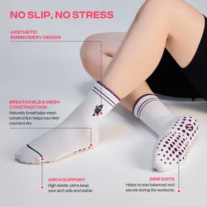 1 Pair Eggplant CoolMate Pilates Socks with Grips for Women, Yoga Socks, Crew Non Slip Women for Barre, Pilates Gifts