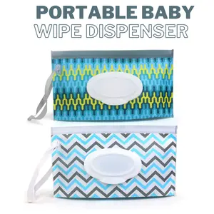 Baby Wipe Dispenser,Portable Refillable Wipe Holder Wipe Dispenser Bag Reusable Travel Wet Wipe Pouch (Blue stripe)