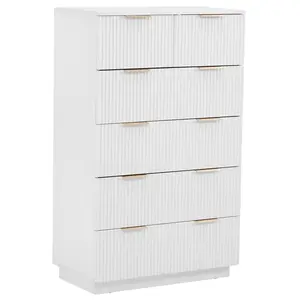 summervibes 6-Drawer Storage Cabinet Six-Tier Organizer White Wave-Patterned Front Panel for Bedroom Wardrobe or Entryway 28.3x16.1x55.5 Inches