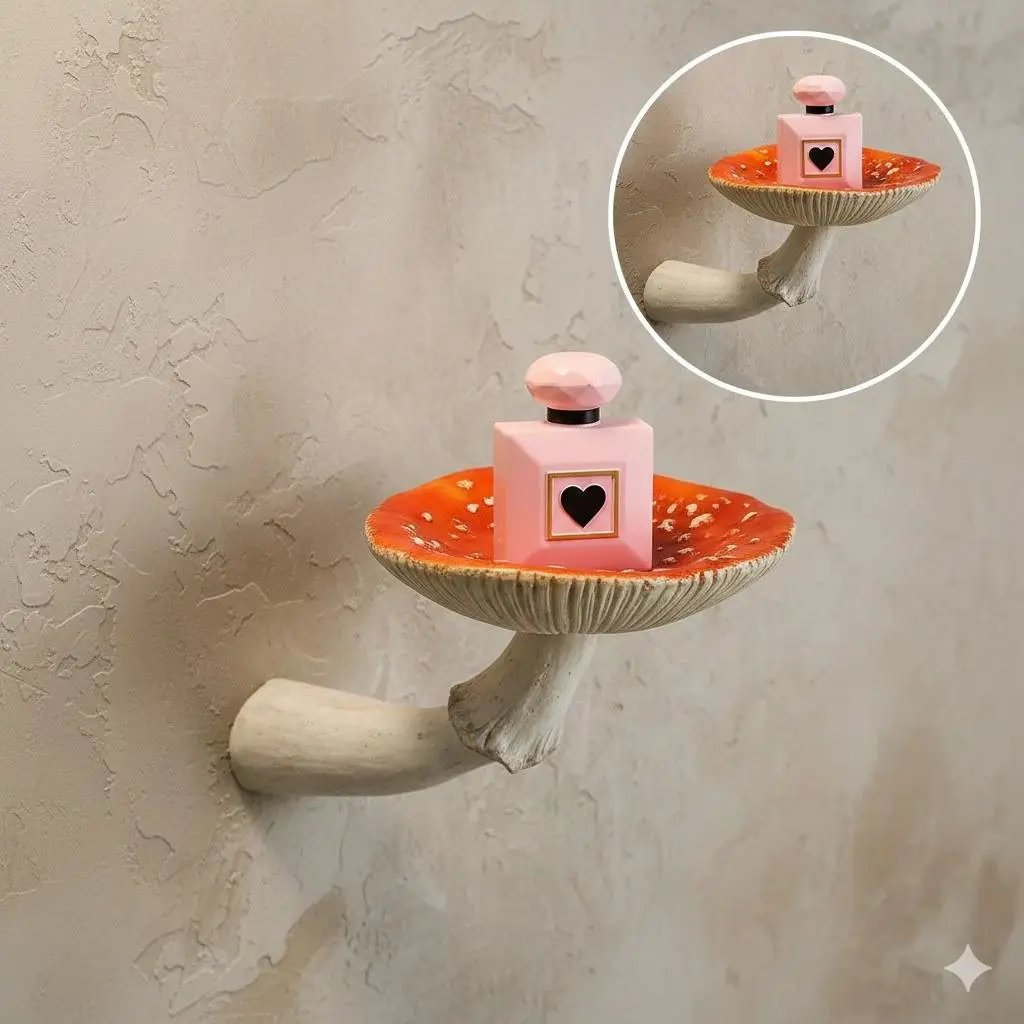 Mushroom Wall Mounted Shelf Set - Waterproof Resin Organizer for Bathroom, Office & Kitchen. Nordic Ins Style Wall Decor with 3 Sizes, Multi-Scene Storage Solution.