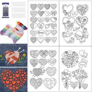 4 Sheets/48pcs Heart-Shaped Water-Soluble Fabric Embroidery Stabilizer Pre-Printed Sewing Thread Paper for Clothes Bags DIY Embroidery