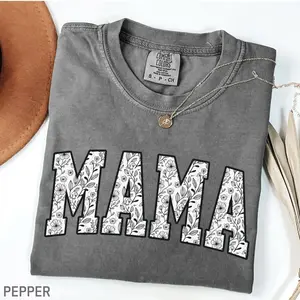Comfort Colors Floral Mama T-Shirt, Cute Mom Life Tee, Pregnancy Announcement Shirt, Girly Aesthetic Gift for Mom