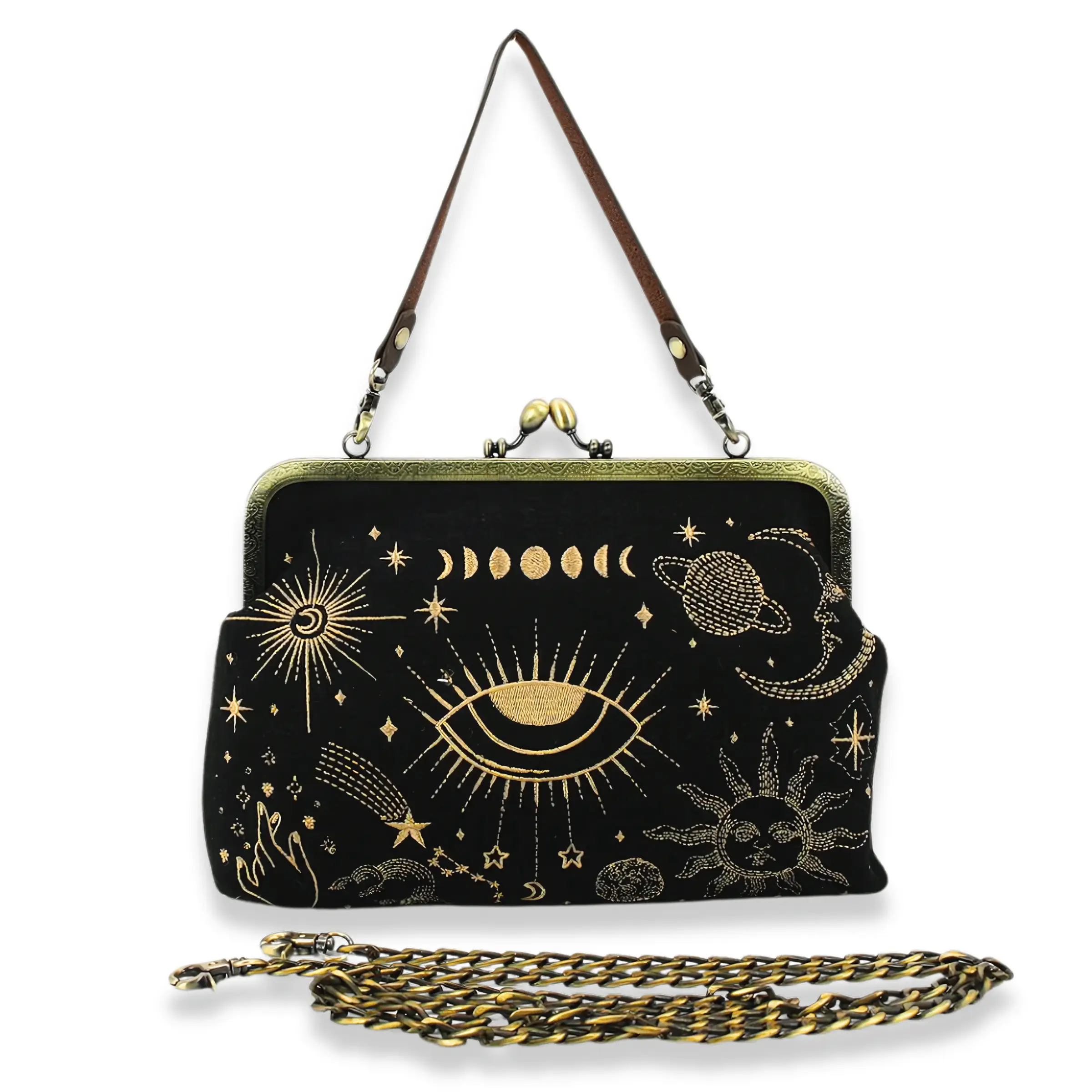 Celestial Kisslock Embroidered Convertible Bag