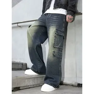 Men's Vintage Gradient Wide Leg Pants, High Street Style, Loose Fit Denim Jeans, Casual Streetwear, Perfect Gift for Husband or Boyfriend
