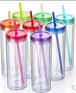Clear 18oz Skinny Double Wall Insulated Plastic Tumbler | Snowglobe Tumbler - Not predrilled.