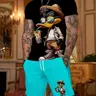 Men's Vintage Style Casual Summer Style Icon Set with Duck Print, Fitted Short-Sleeve T-Shirt and Knee-Length Shorts with Elastic Waist for Comfort