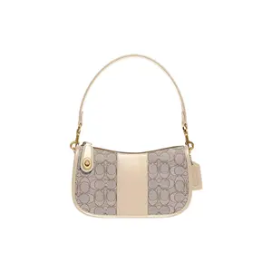 COACH Swinger Medium Shoulder Bag in Ivory with Vintage Monogram Print and Leather Accents