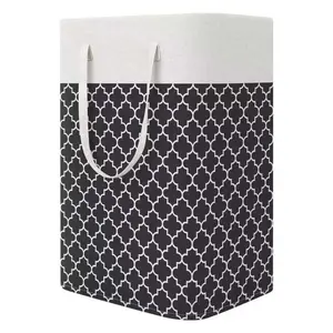 Foldable Square Laundry Basket - Black & White Quatrefoil Pattern, Large Capacity, Durable Fabric, Sturdy Rope Handles, Collapsible Design, Lightweight Portable Storage Solution