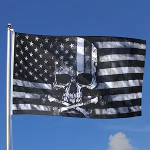 1pc Pirate Skull Crossbones American Flag 2x3 or 3x5 Ft, Jolly Roger Outdoor Yard Garden Decor, Fade Resistant All Weather for Porch Man Cave Halloween