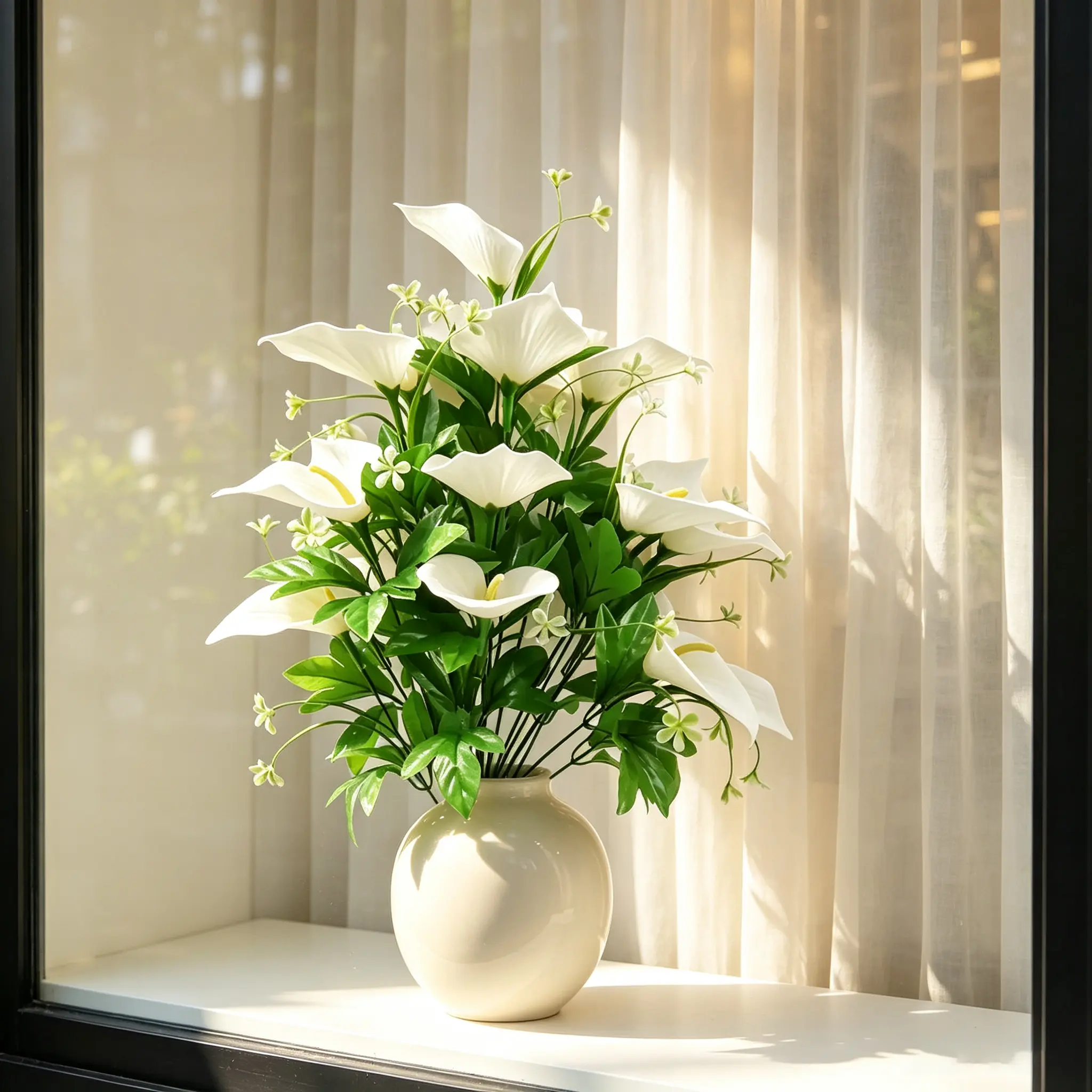 Artificial White Calla Lily Plastic Flower Bouquet, 18 Heads, 20in Lifelike Faux Bouquet - No-Maintenance Decor for Home, Wedding, Window Decoration