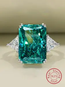 S925 Sterling Silver Fashion Square Shaped Artificial Zircon Decorated Ring, Luxury Jewelry for Women, Trendy All-match & Exquisite Jewelry for Birthday Gift, Emerald Cut Solitaire Ring