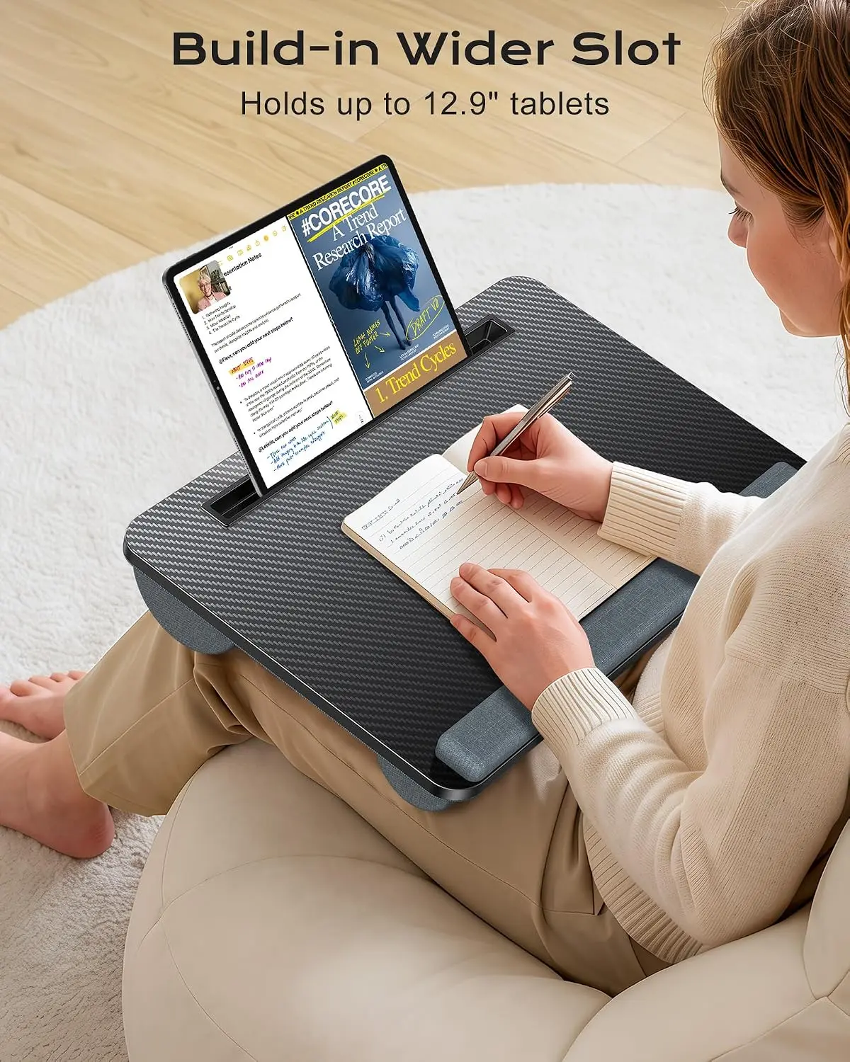 Lap Desk for Laptop up to 15.6", Portable Lap Table with Cushion | Laptop Desk with Wrist Rest, Buit-in Tablet/Phone Slot, Tablet/Drawing Board/Laptop Stand for Home Office/Couch/Bed