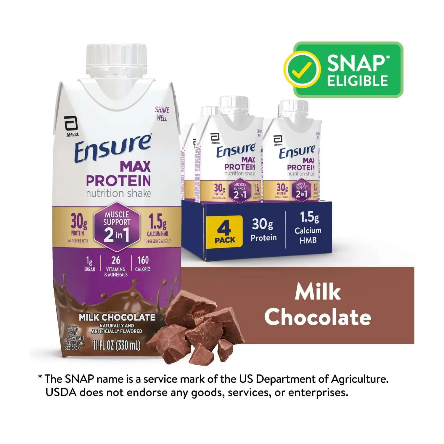 Ensure Max Protein Shake, 2-in-1 Muscle Support, 30g Protein, Vanilla, 11 fl oz, 4 Pack