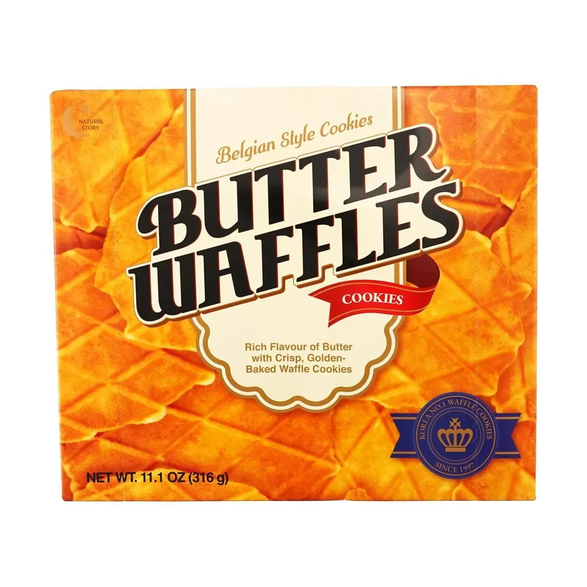 CROWN Korean Crispy Butter Waffles 316g - Rich & Crunchy Snack Biscuits