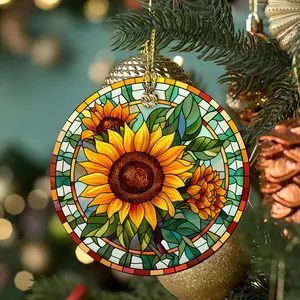 3" Ceramic Sunflower Christmas Tree Ornaments Decorations 2024, Tree of Life Colorful Round Ceramic Ornaments, Holiday Decor, Dog Horse Fox Portrait Ceramic Ornaments for Pet Lovers