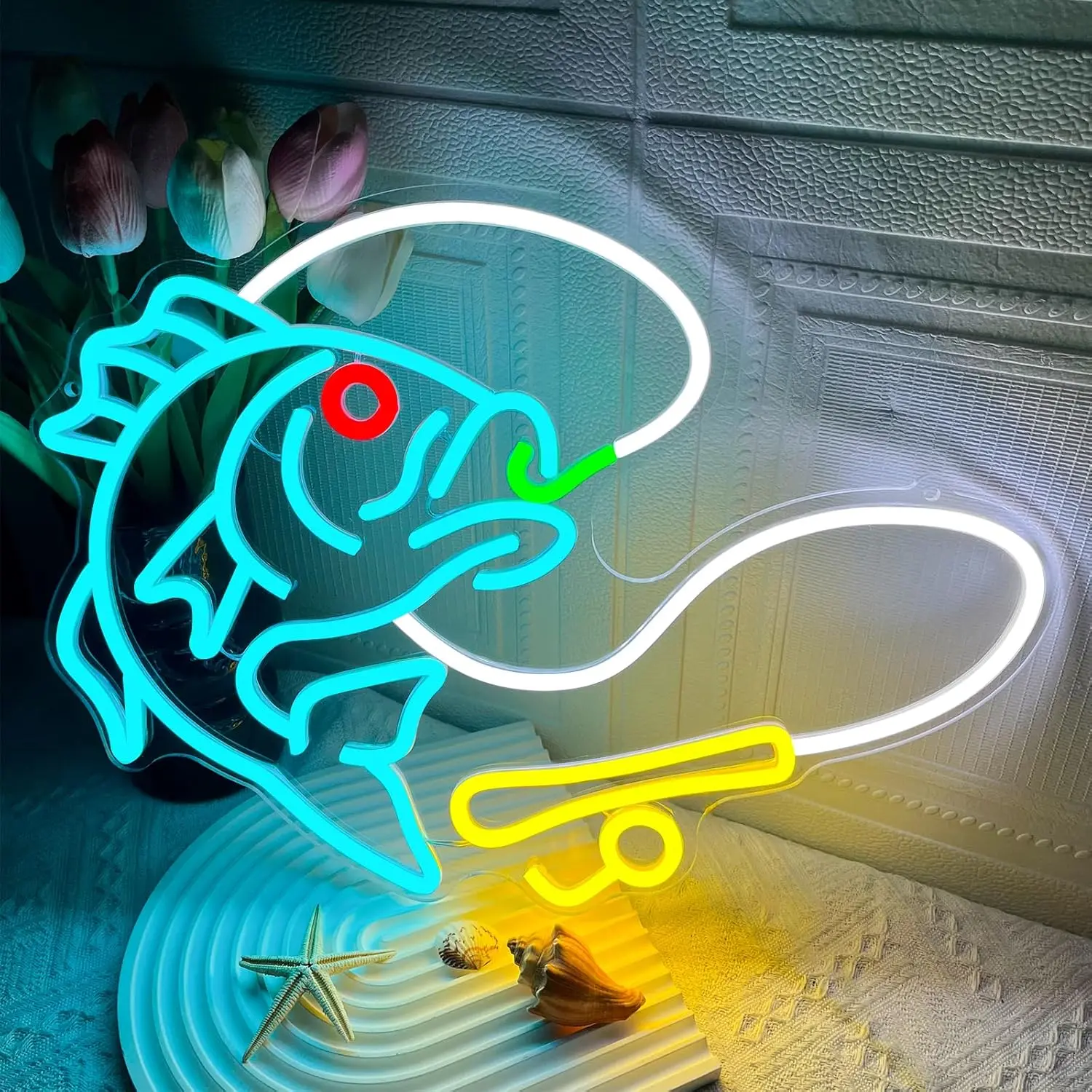 Fishing Neon LED Wall Decor Sign with Led Illumination, Ideal for Fishing Lovers' Man Cave, Coastal Home Improvement Lighting, Decorative Neon Light, Lights summerwins,