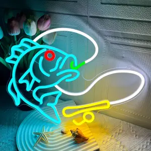 Fishing Neon Sign for Wall Decor LED Light Sign for Fishing Lovers Gear Store Man Cave Yacht Party Coastal Kitchen Bedroom Boy Presents