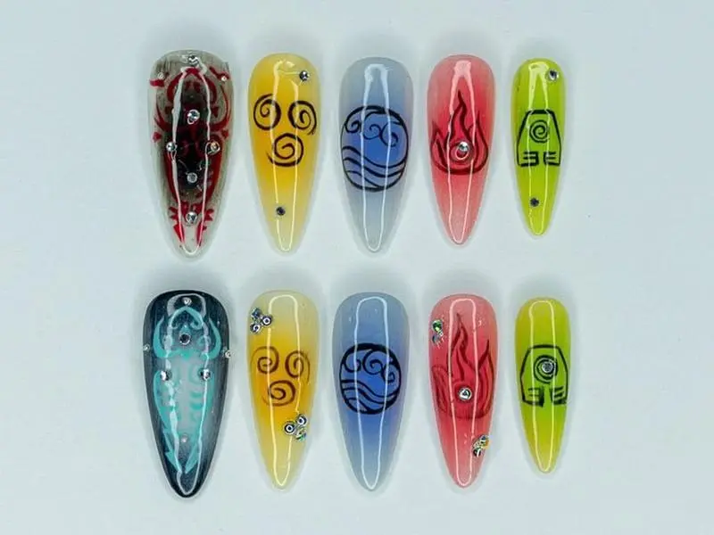 VAvatary Inspired Press On Nails | Handmade 3D Element Nail Art Reusable Gel Nails | Free Adhesive Tabs Nail File Cuticle Stick