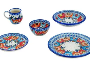 Polish Pottery 5-Piece Place Setting Bold Poppies
