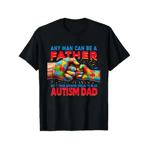 Autism Dad Awareness TShirt Puzzle Piece & Autism Dad Slogan Design Comfortable Casual Round Neck Tee for Men Supportive Gift for Fathers with Autism Spectrum Disorder (ASD) Machine Washa Same Style for Men and Women 2026 Summer Short-sleeved Printed