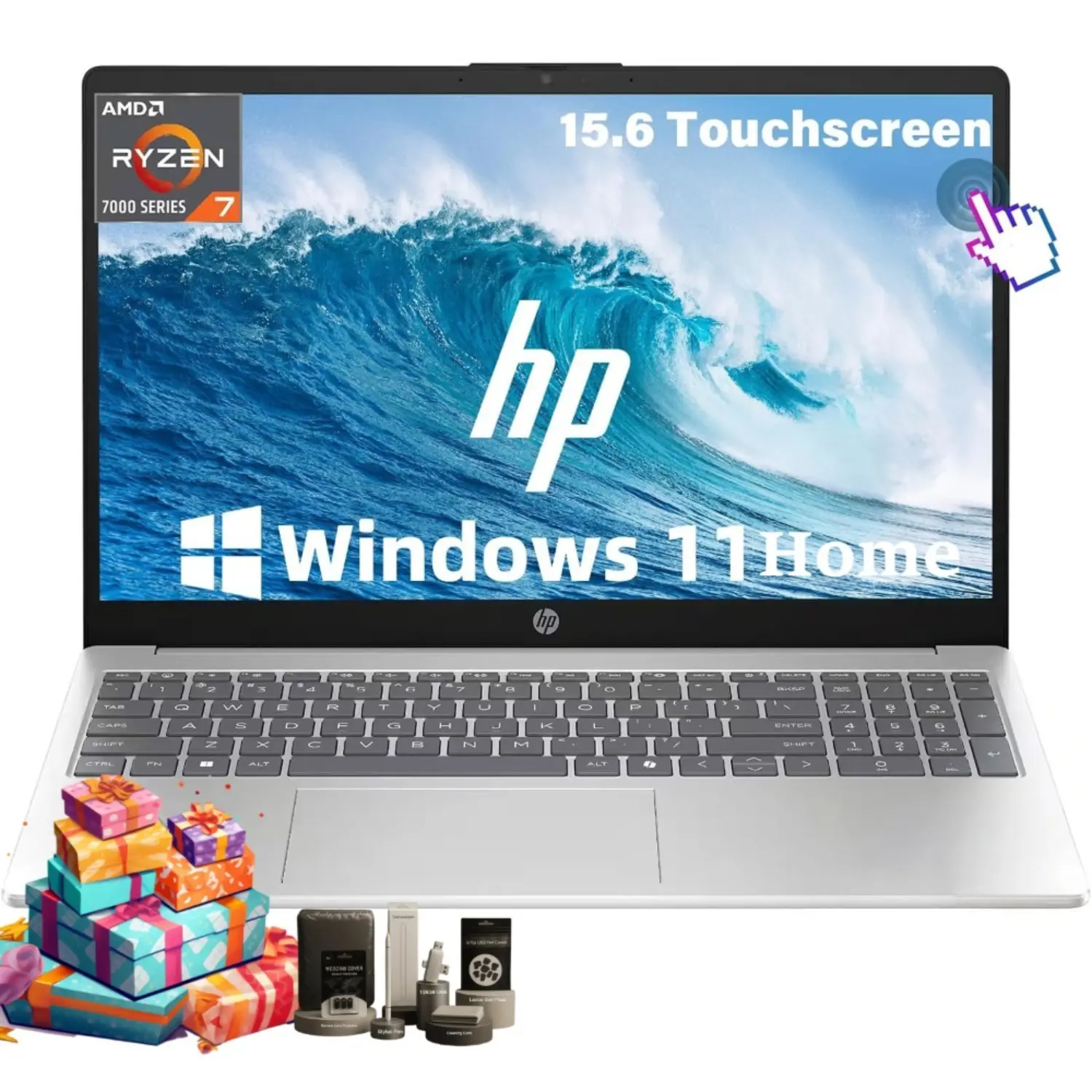 HP 15.6" FHD Touchscreen Display Pre-Built Laptop - AMD Ryzen 7 7730U, Up to 32GB RAM, 1TB SSD, Copilot AI Key, WiFi 6, Fast Charge, Built-In Battery, Multiple Ports, Windows 11 Home, D1523, Portable for Business & Study, With Bundle Accessories, Fhd Disp