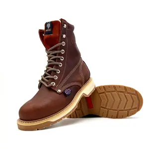 White Wolf WW-951 Grizzly Brown Lace Up Moc Toe Work Boot 8 Inch Round Toe Dual Density Goodyear Welt Sole Oil & Slip Resistant Durable Goodyear Sole Anti-Fatigue Features