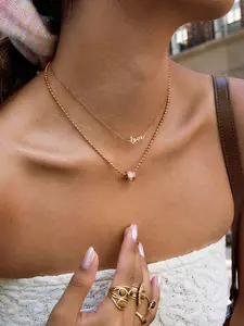 Ladies Necklace Set Water Diamond Ring Pendant Good Luck Chain Stainless Steel 18k Gold Plated Waterproof Anti Allergy Exquisite Simple And Independent Elegant Jewelry For Women