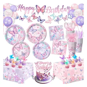 Butterfly Birthday Party Decorations for Girls – Party Supplies Set for 20 Guests with Plates, Napkins, Cups, Balloons, Banner, Cake Toppers & Tablecloth