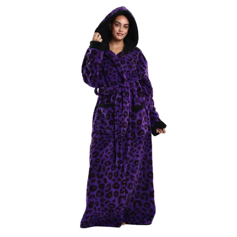 Msrlassn Cozy Soft Bathrobe Flannel Lined Hooded Robe for Women, Thickened Long Sleeve Pyjamas Cute Print Home Loungewear Sleepwear, Halloween & Christmas Gift