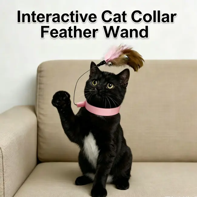 Indoor Cat Feather Wand Cat Toy Collar Necklace Feather Teaser Stuff Bore Kitten Kicker Training Toy Gym Physical Indoor Exercise Hunting Skill Durable Adjustable Silicone Collar Pet Play