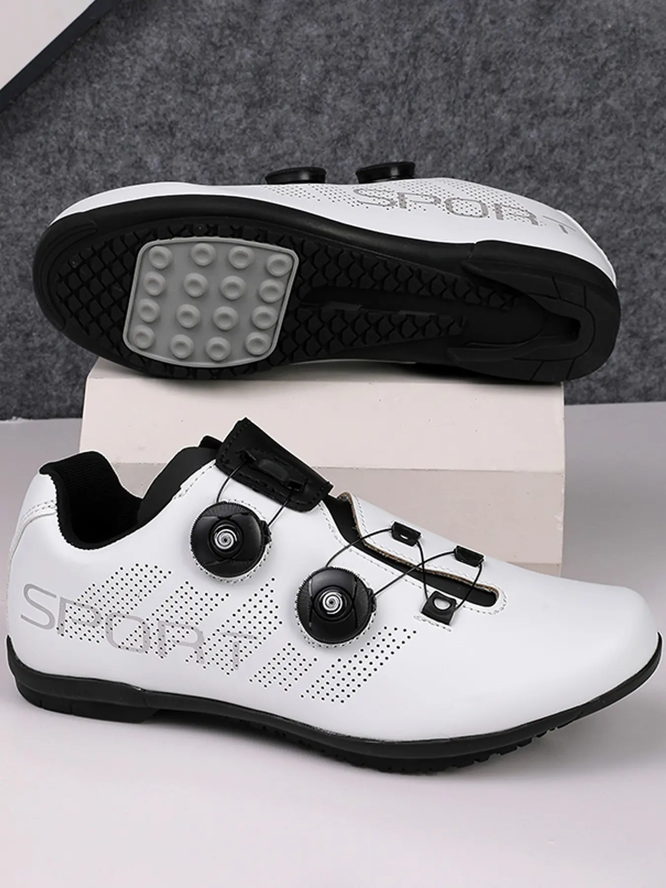 Unisex PU Leather Cycling Shoes, Quick Lock Dual Buckle, Breathable Design, Sporty Style, All-Season Use, Daily Exercise & Commute