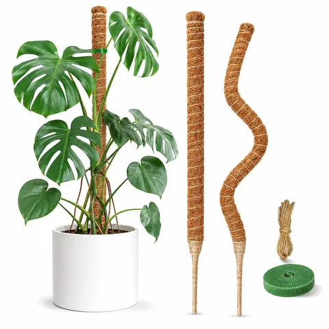 2-Pack 26.8in Environmentally Friendly Handmade Jute-Wrapped Coco Coir Moss Poles with Aluminum Core - 2 Moss Poles, 25in Garden Plant Supplies, Easy Soil Embedding, Indoor Planter Support for Natural & Diverse Growth Direction, 12.6oz