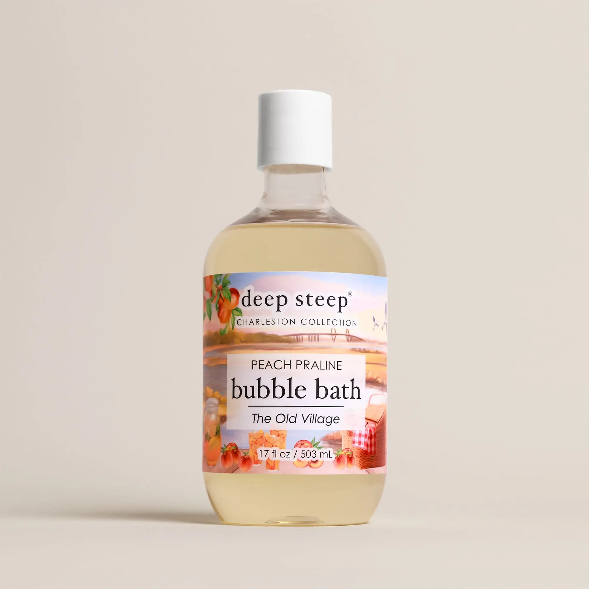 Deep Steep Sweet Peach Praline Fragrance Bubble Bath Cleanser - 17 fl oz (500 ml), Organic Sensitive Skin Body Care with Aloe, Rosemary, Gentle Moisturize Soothing Formula, Hydrating